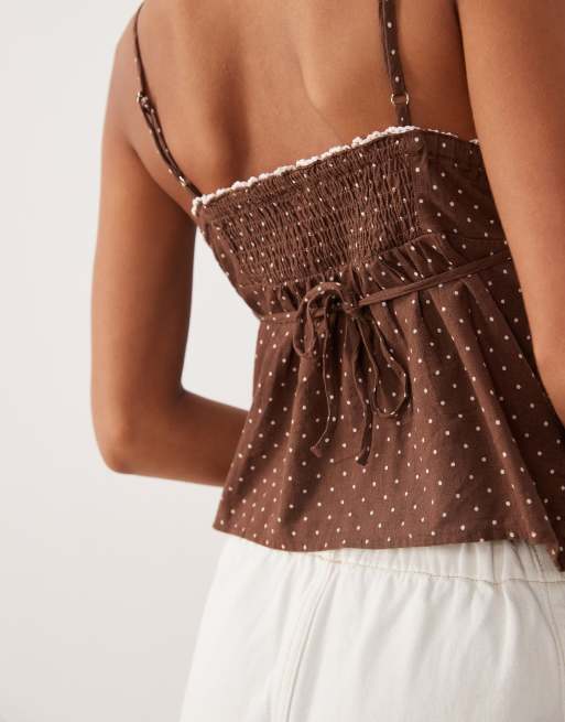 Cotton On cami med små prickar i bomull i rik mocha, 3 av 4
