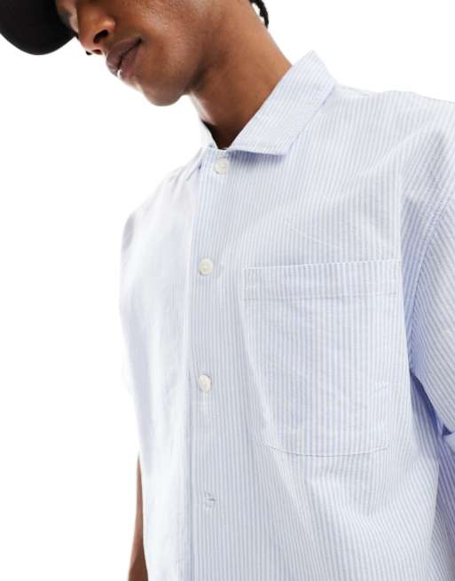 Cotton On - Camicia a maniche corte azzurro cielo a righe sottili, 3 di 4