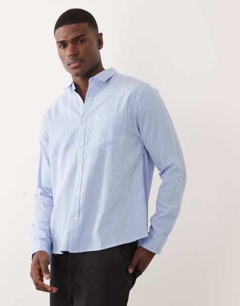 Cotton On - Camicia a maniche lunghe testurizzata blu a righe - view 1