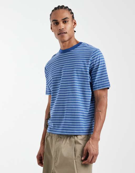 Cotton On - Camicia aderente taglio corto blu navy a righe