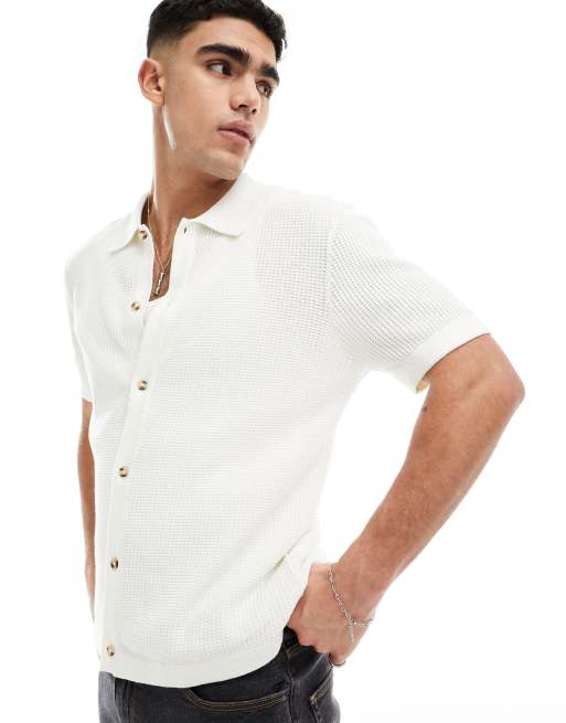Cotton On - Camicia comoda bianco vintage in maglia di cotone testurizzata a nido d'ape 