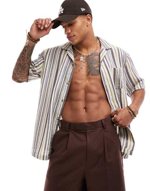 Cotton On - Camicia comoda in garza rétro a righe 