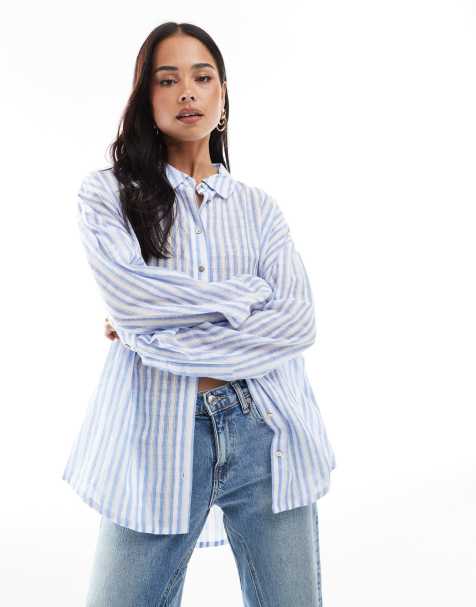 Cotton On - Camicia da spiaggia testurizzata blu a righe - view 1
