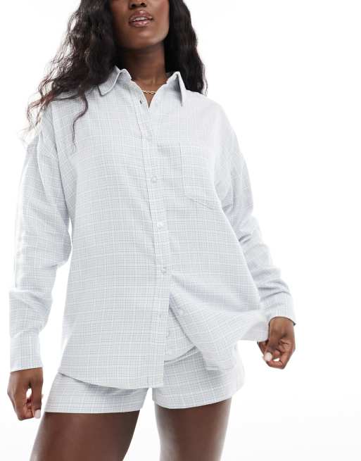 Cotton On - Camicia del pigiama oversize in flanella color panna cotta a quadri 