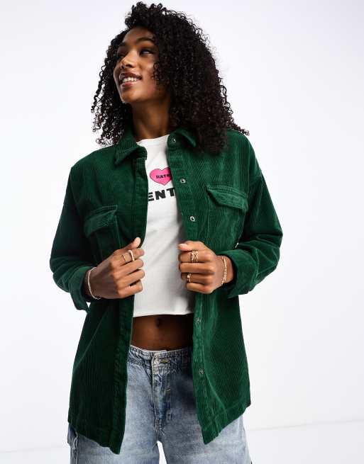 Cotton On - Camicia in velluto a coste oversize verde bosco 