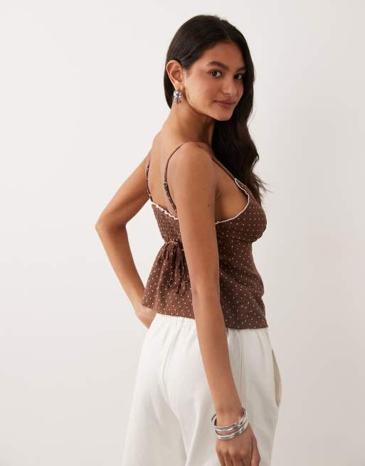 Cotton On Camisole aus Baumwolle mit Micro-Pünktchen in kräftigem Mokka, 4 von 4