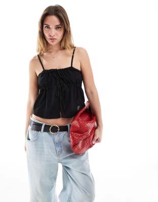 Cotton On - Camisole in Schwarz mit geschnürter Vorderseite