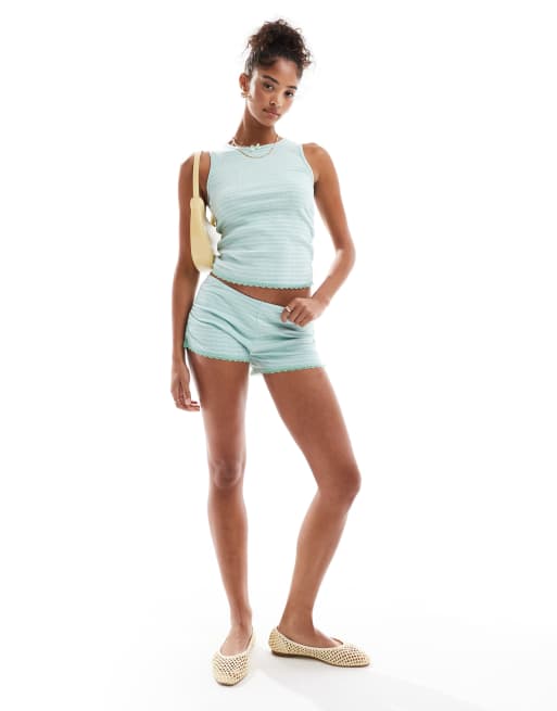 Cotton On - Canottiera del pigiama verde e blu a righe a coste con volant in coordinato, 4 di 4