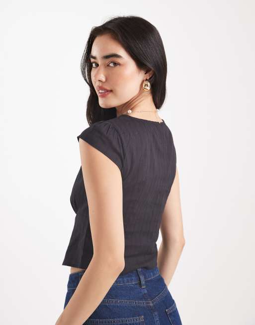Cotton On cap sleeve button up shirt in black, 2 of 4