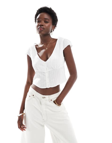 Cotton On cap sleeve button up shirt in white - view 1