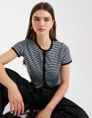 Cotton On Cap Sleeve Crew Neck Cardigan In Black