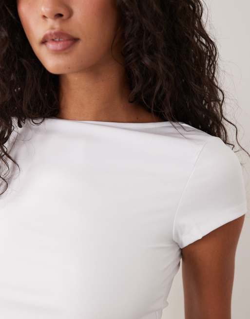 Cotton On cap sleeve low back boat neck tee in white, 3 of 4
