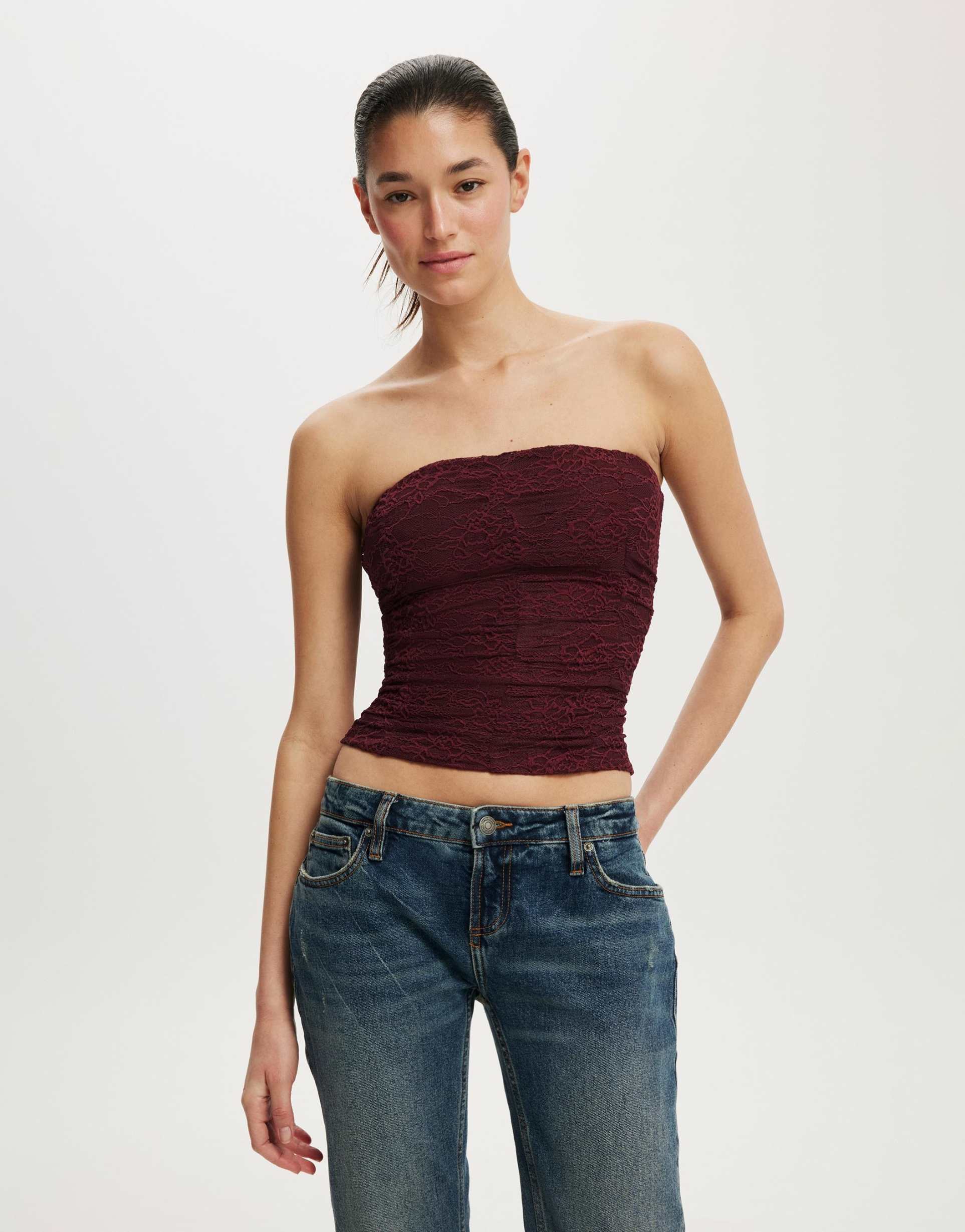 cotton on cara corset bandeau in burgundy
