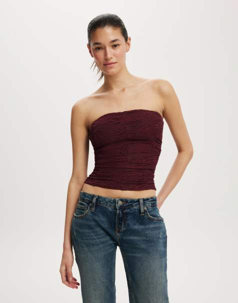 Cotton On Cara corset bandeau in burgundy