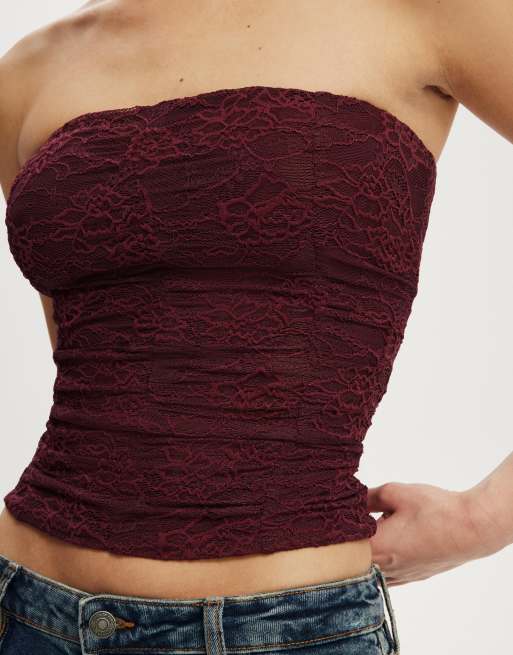 Cotton On Cara corset bandeau in burgundy, 3 of 4