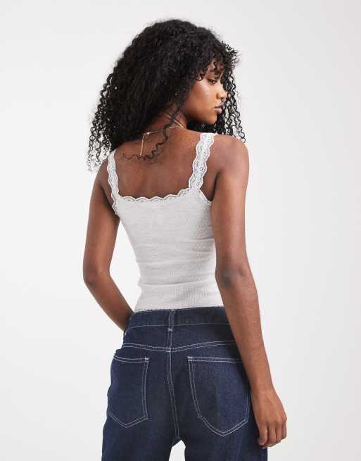 Cotton On - Caraco de pyjama effet gaufré avec bord en dentelle - Gris chiné, 3 de 4