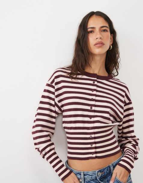 Cotton On cardigan con bottoni Sara a righe dark oak - view 1