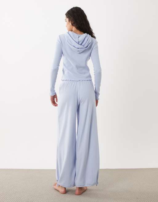 Cotton On - Cardigan da casa traforato blu viola con cappuccio e pantaloni, 2 di 4