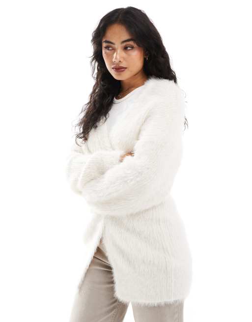 Cotton On - Cardigan écru taglio lungo effetto peloso