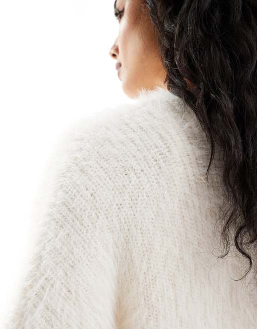 Cotton On - Cardigan écru taglio lungo effetto peloso, 4 di 4