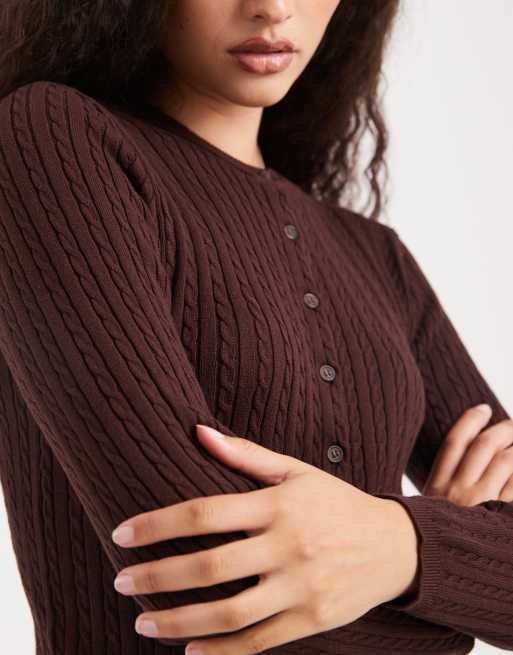 Cotton On - Cardigan girocollo in cotone color rovere scuro, 4 di 4