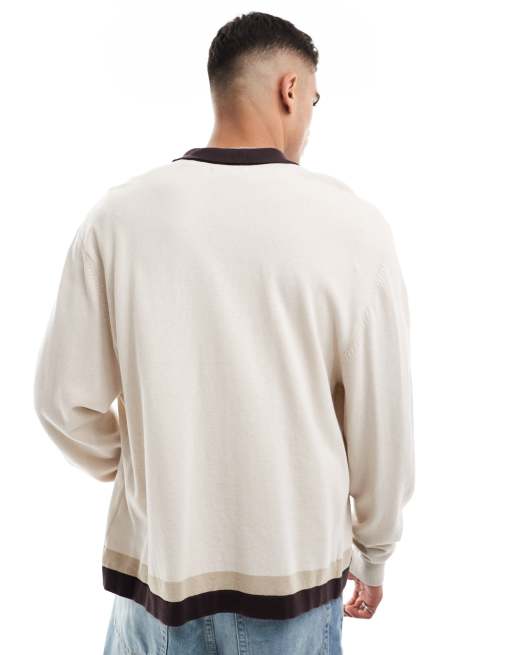 Cotton On - Cardigan in maglia a righe neutre con colletto e bottoni, 4 di 4