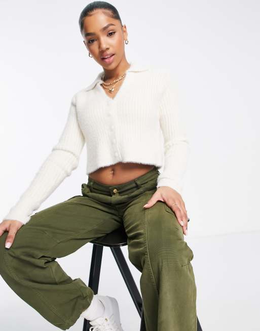Cotton On - Cardigan in maglia soffice color crema con colletto 