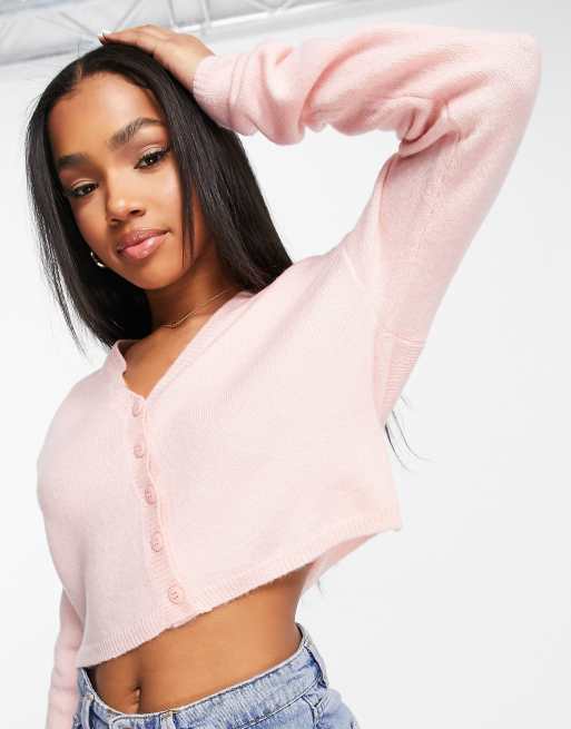 Cotton On - Cardigan rosa taglio corto con bottoni  