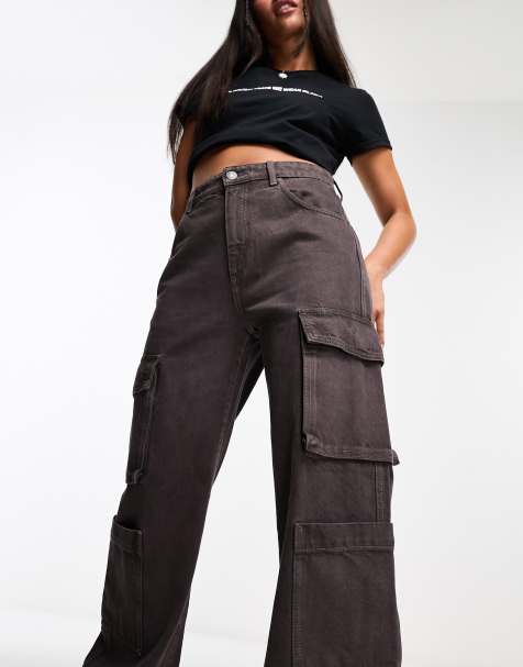 Cotton On cargo wide leg jean in burgundy - view 1