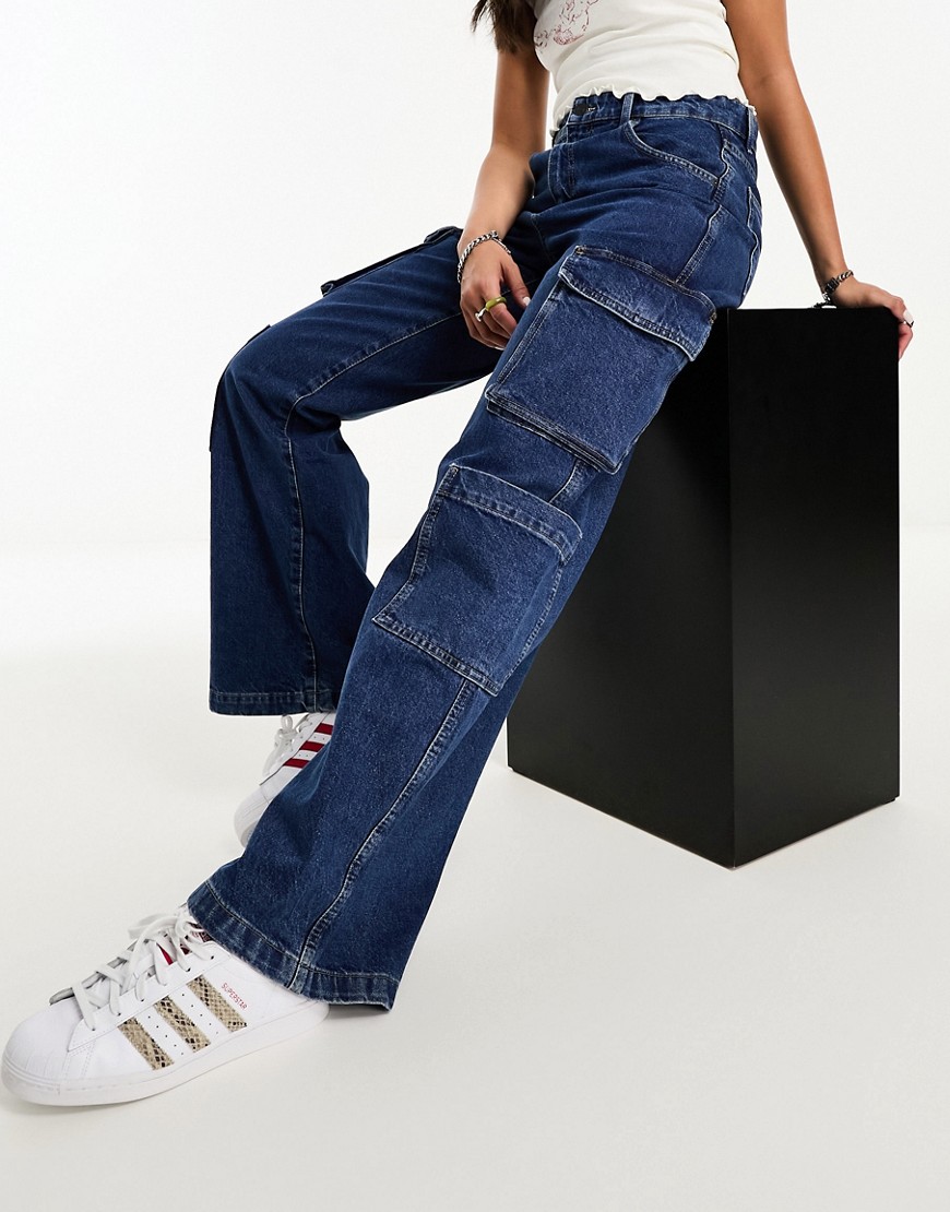Cotton:On Cotton On cargo wide leg jeans in dark indigo-Blue