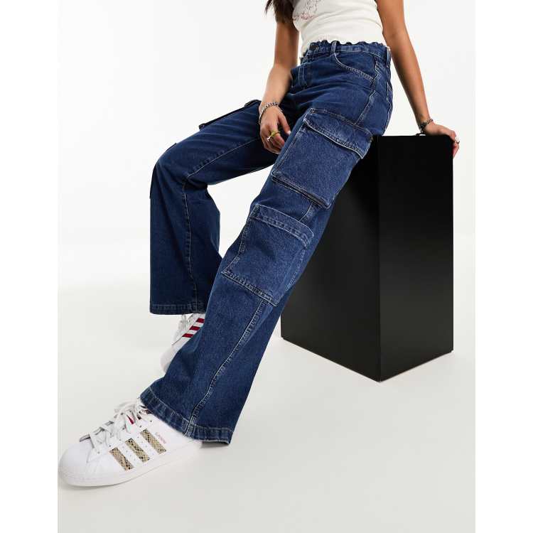 Cotton On cargo wide leg jeans in dark indigo | ASOS