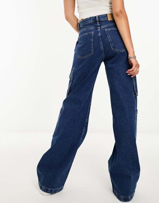 Cotton On cargo wide leg jeans in dark indigo | ASOS