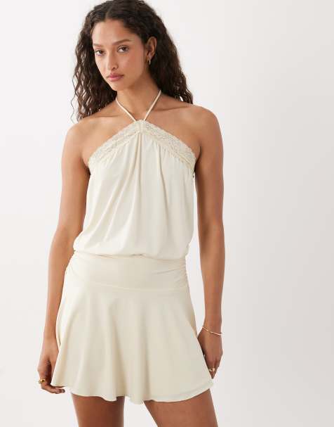 Cotton On chloe halter mini dress in cream - view 1
