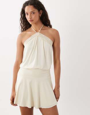 Chloe - Robe courte à dos nu - Crème-Jaune M