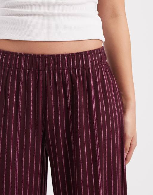 Cotton On - Chokoladebrune loungebukser i flonel med barrel-ben og lilla striber, 4 af 5