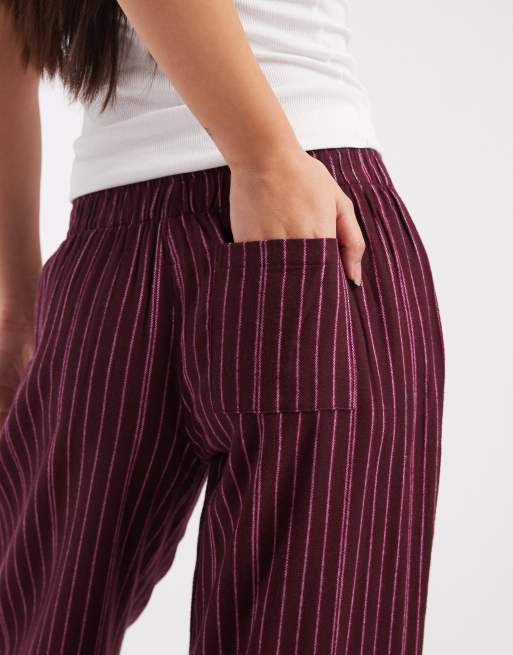 Cotton On - Chokoladebrune loungebukser i flonel med barrel-ben og lilla striber, 5 af 5