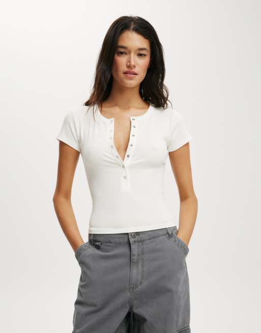 Cotton On Christy henley tee in white - WHITE