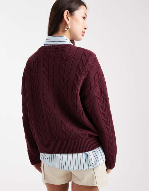Cotton On – Ciemnobordowy sweter z okrągłym dekoltem, 4 z 4