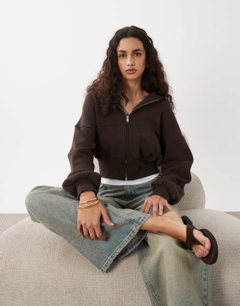 Cotton On – Ciemnobrązowa zapinana na zamek bluza oversize z kapturem - view 1