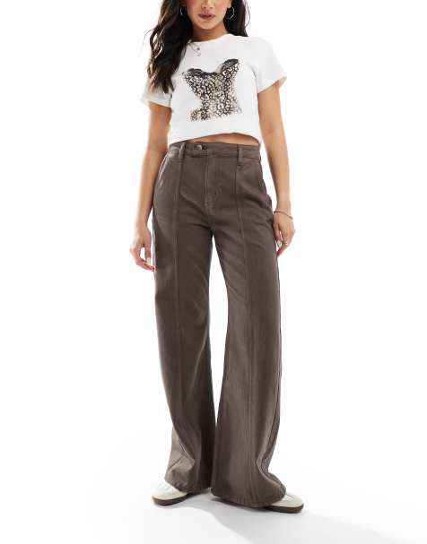 Cotton On seam detail wide leg jeans in dark oak denim