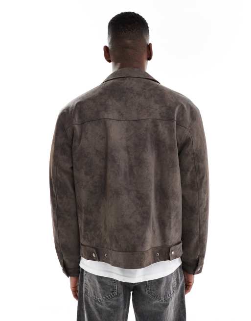 Cotton On – Ciemnoszara krótka kurtka harrington z imitacji skóry, 3 z 5