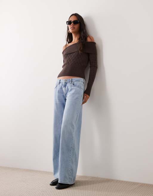 Cotton On cinched cable knit off shoulder knit jumper in brown, 2 of 4