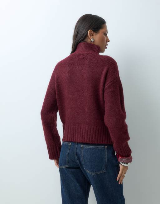 Cotton On cinched funnel zip pullover in sour cherry marle, 4 of 5