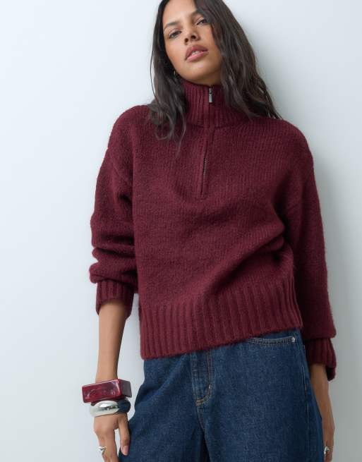 Cotton On cinched funnel zip pullover in sour cherry marle, 5 of 5