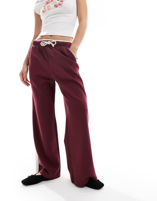Cotton On – Classic – Bordowe polarowe spodnie dresowe z szerokimi nogawkami, 3 z 5