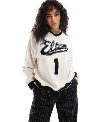 Cotton:On Cotton On classic crew sweatshirt in coconut with Elton John graphic-White