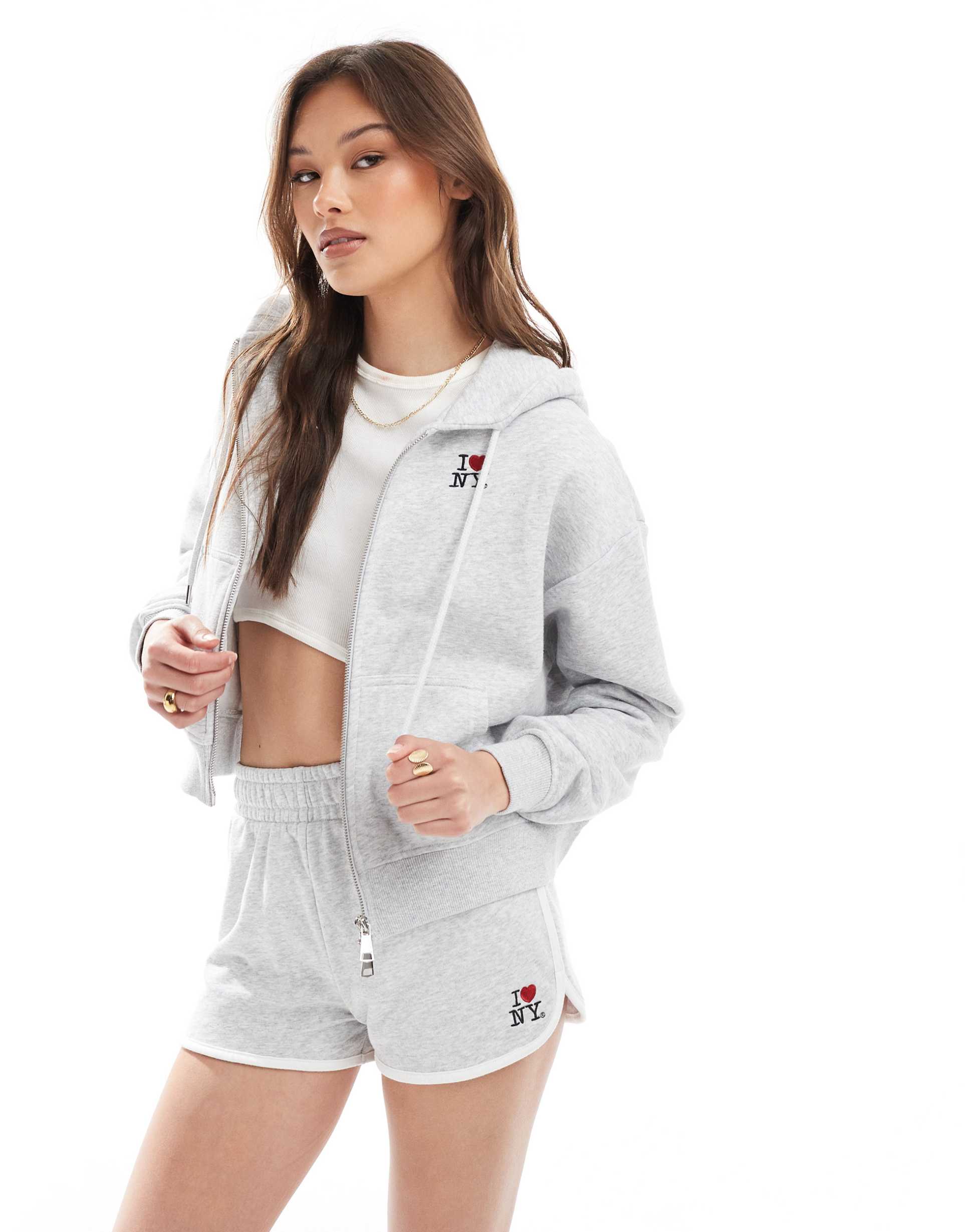 cotton on classic fleece cropped zip up hoodie in gray