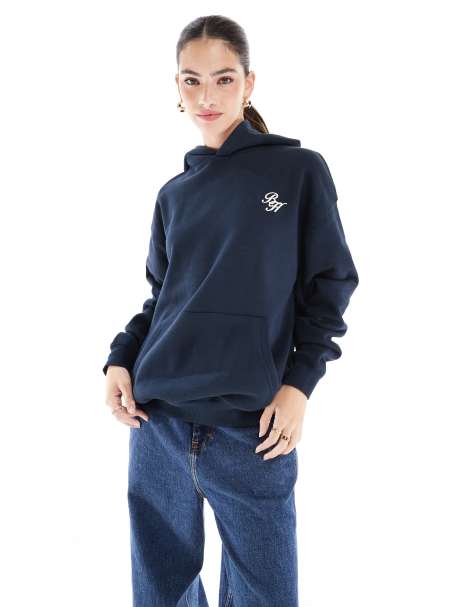 Cotton On classic fleece hoodie with script graphic in ink navy - view 1