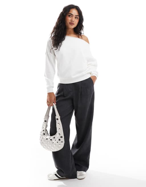Cotton On classic fleece one shoulder sweatshirt in white