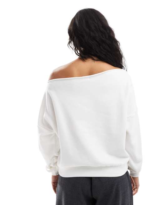 Cotton On classic fleece one shoulder sweatshirt in white